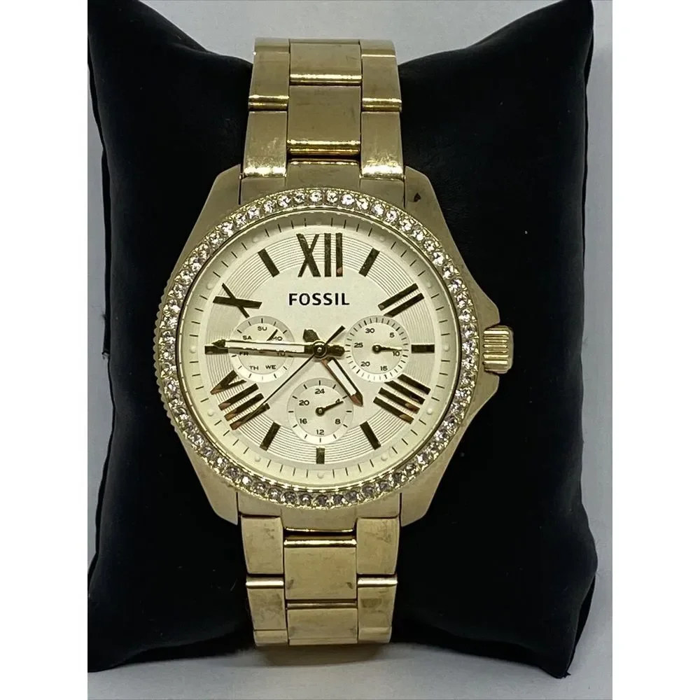 Fossil AM4482 Women Stainless Steel Gold Analog Dial Quartz Genuine Watch QB518